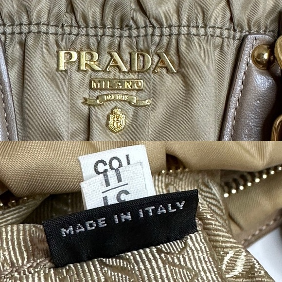 💯Authentic Prada Beige Tessuto Gaufre Ruched Shoulder Handbag🍀 - Picture 15 of 15